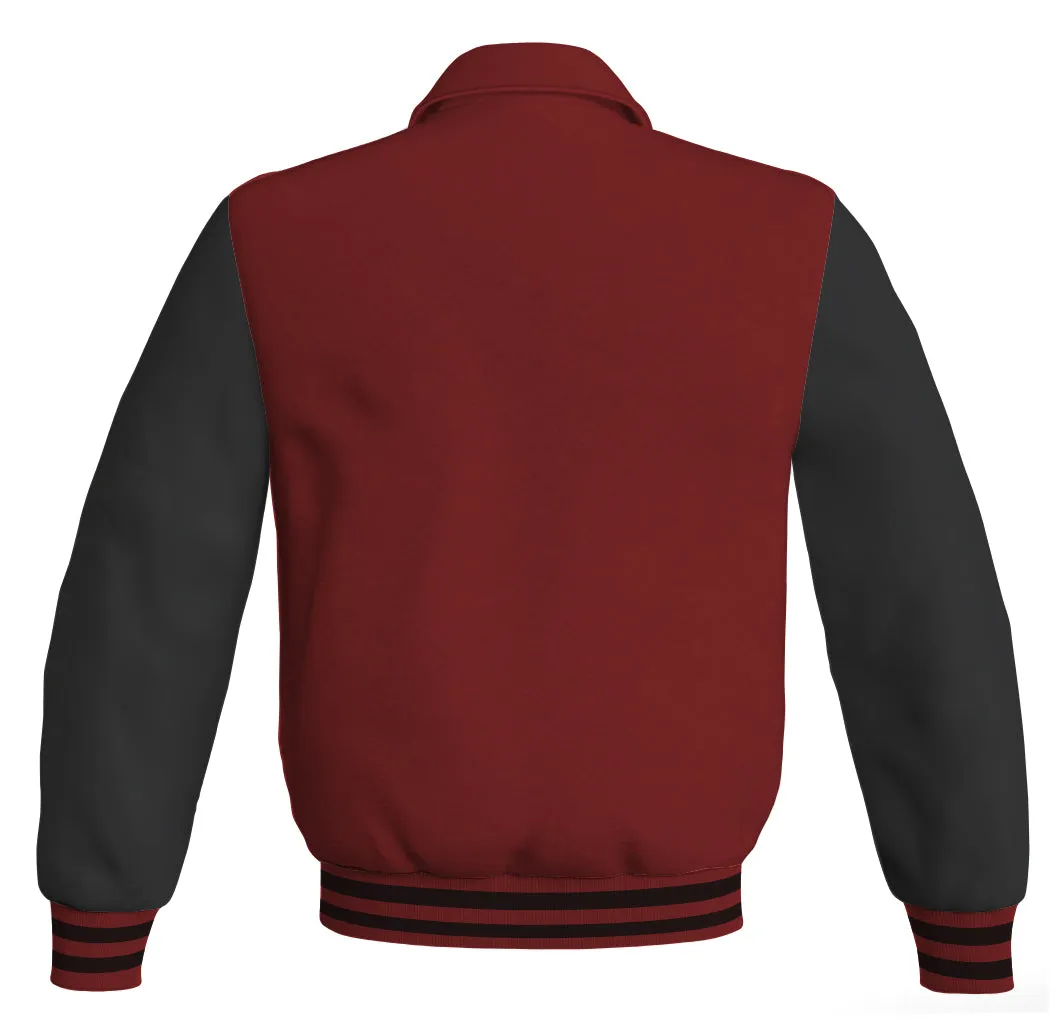 Luxury Bomber Classic Jacket Maroon Body and Black Leather Sleeves