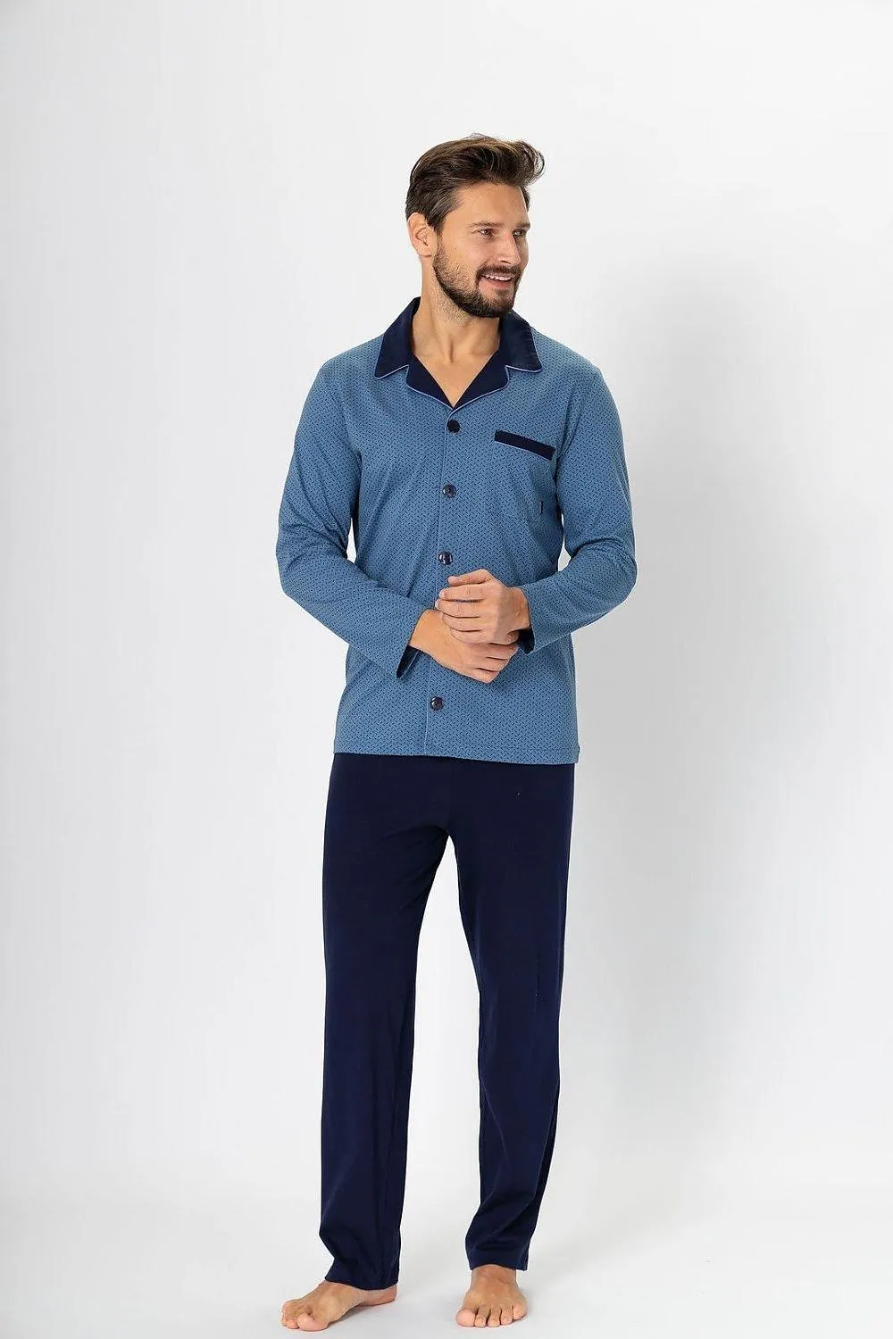 M-Max fine pattern unbuttoned men's pajamas