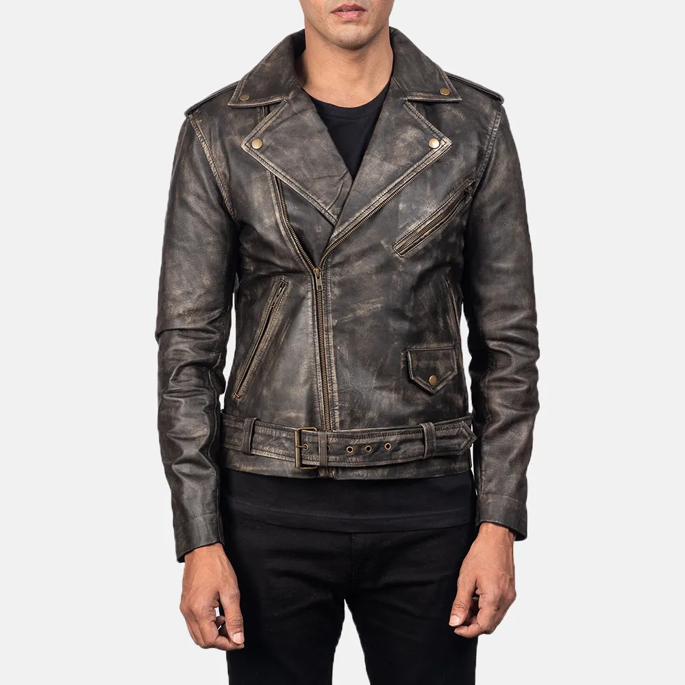 Marshal Distressed Brown Leather Biker Jacket