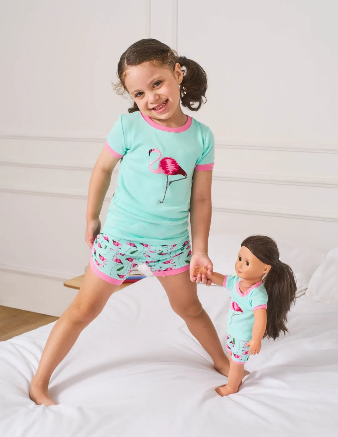 Matching Girl and Doll Short Cotton Flamingo Pajamas