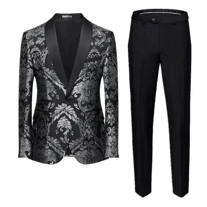 Men Jacquard Suit 2 Piece - Luxury Wedding Prom Blazer