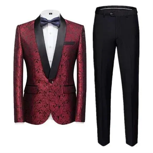 Men Jacquard Suit 2 Piece - Luxury Wedding Prom Blazer