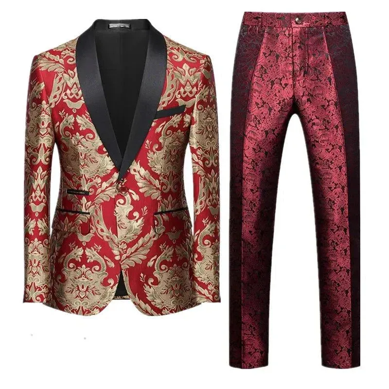 Men Jacquard Suit 2 Piece - Luxury Wedding Prom Blazer