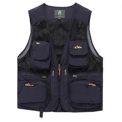 Men Summer Utility Multi Pockets Thin Mesh Vest 5XL