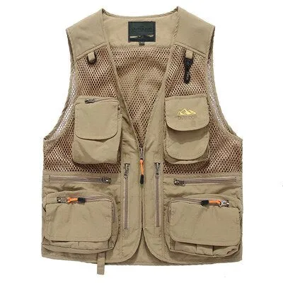 Men Summer Utility Multi Pockets Thin Mesh Vest 5XL