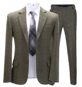 Men's 2 Pieces Formal Green Tweed Plaid Notch Lapel Tuxedos for Wedding(Blazer Pants)