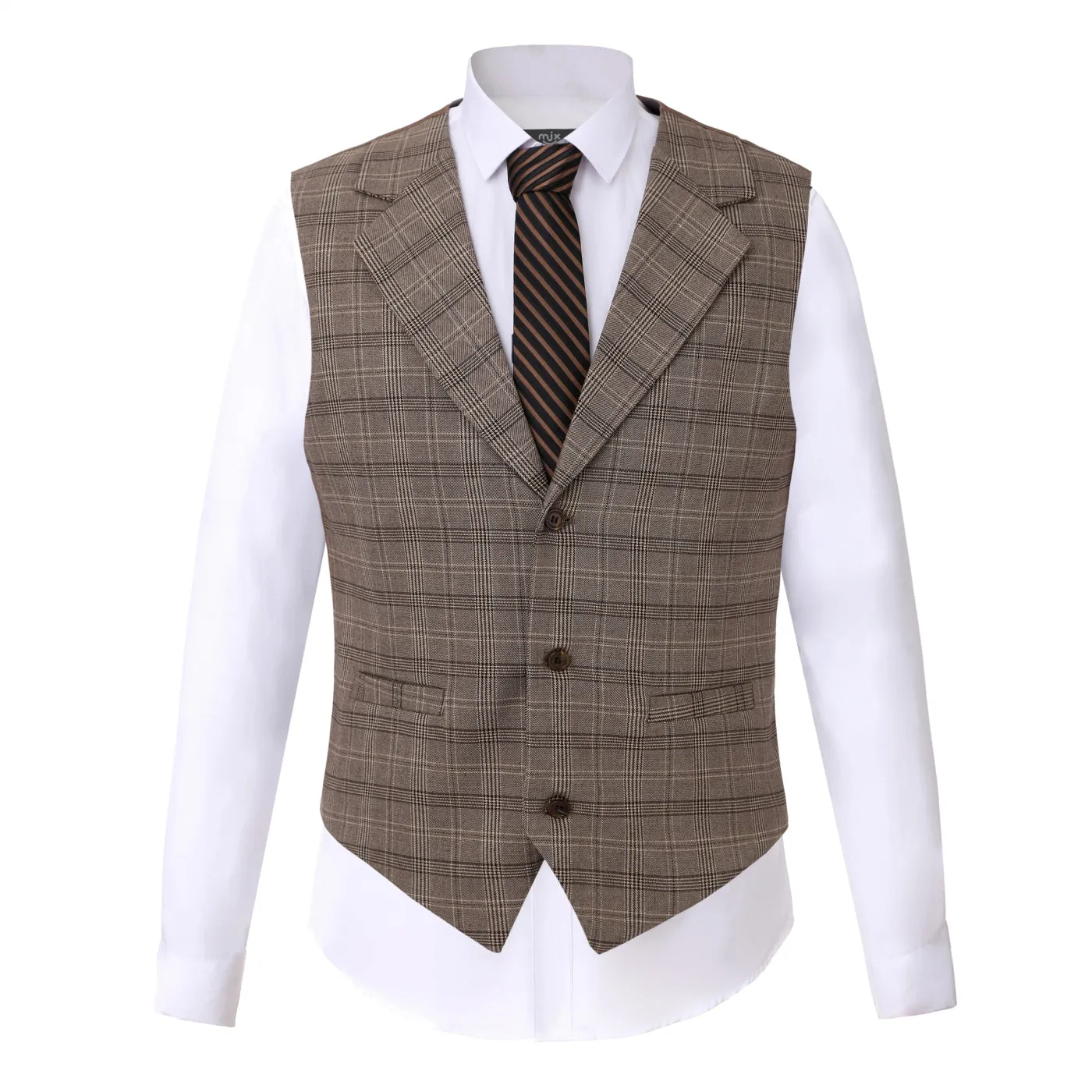 Men's 3 Pieces Formal Plaid Notch Lapel Suit (Blazer Vest Pants)