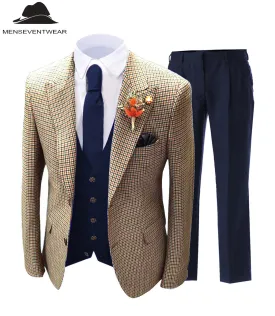 Men's 3 Pieces Houndstooth Peak Lapel Tuxedos (Blazer vest Pants)