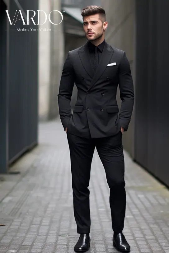 Men's Black Double Breasted Suit, Tailored Fit