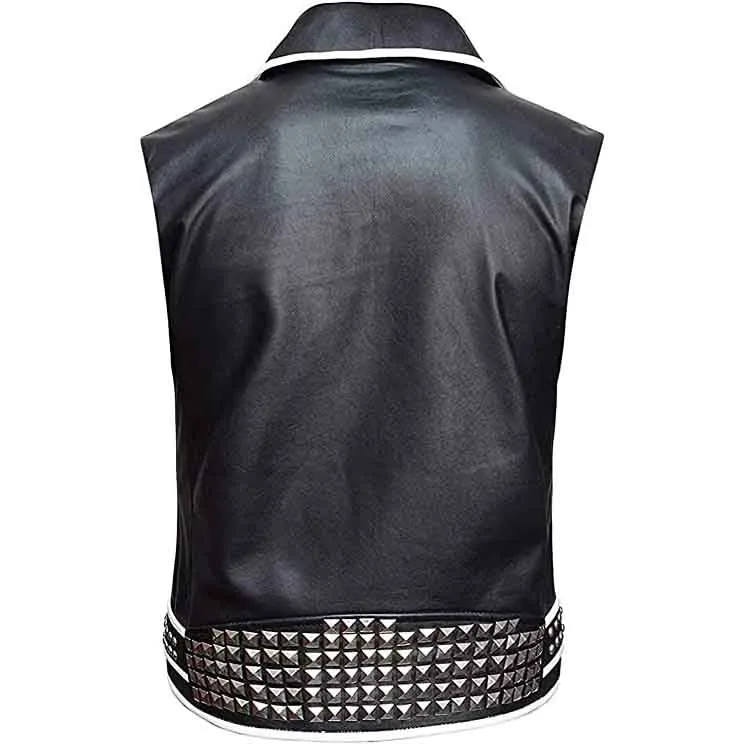 Mens Black Leather Studded Biker Vest