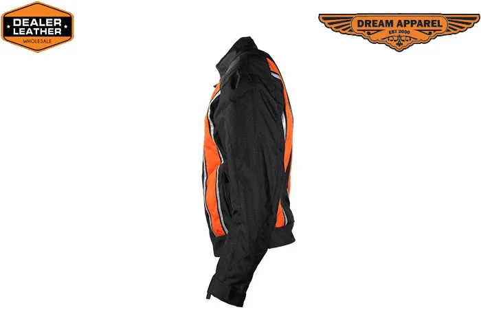 Men's Black Light Textile Motorcycle Jacket w/ Orange Stripe Design