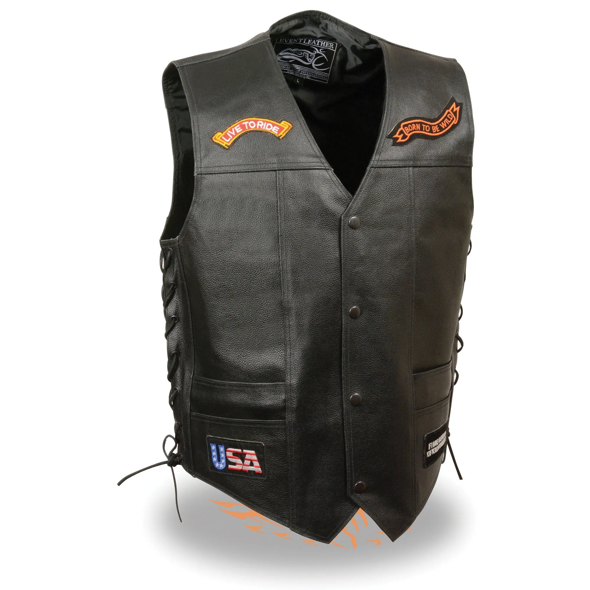 Men’s Black Side Lace “Live to Ride”Pre-Patched Vest