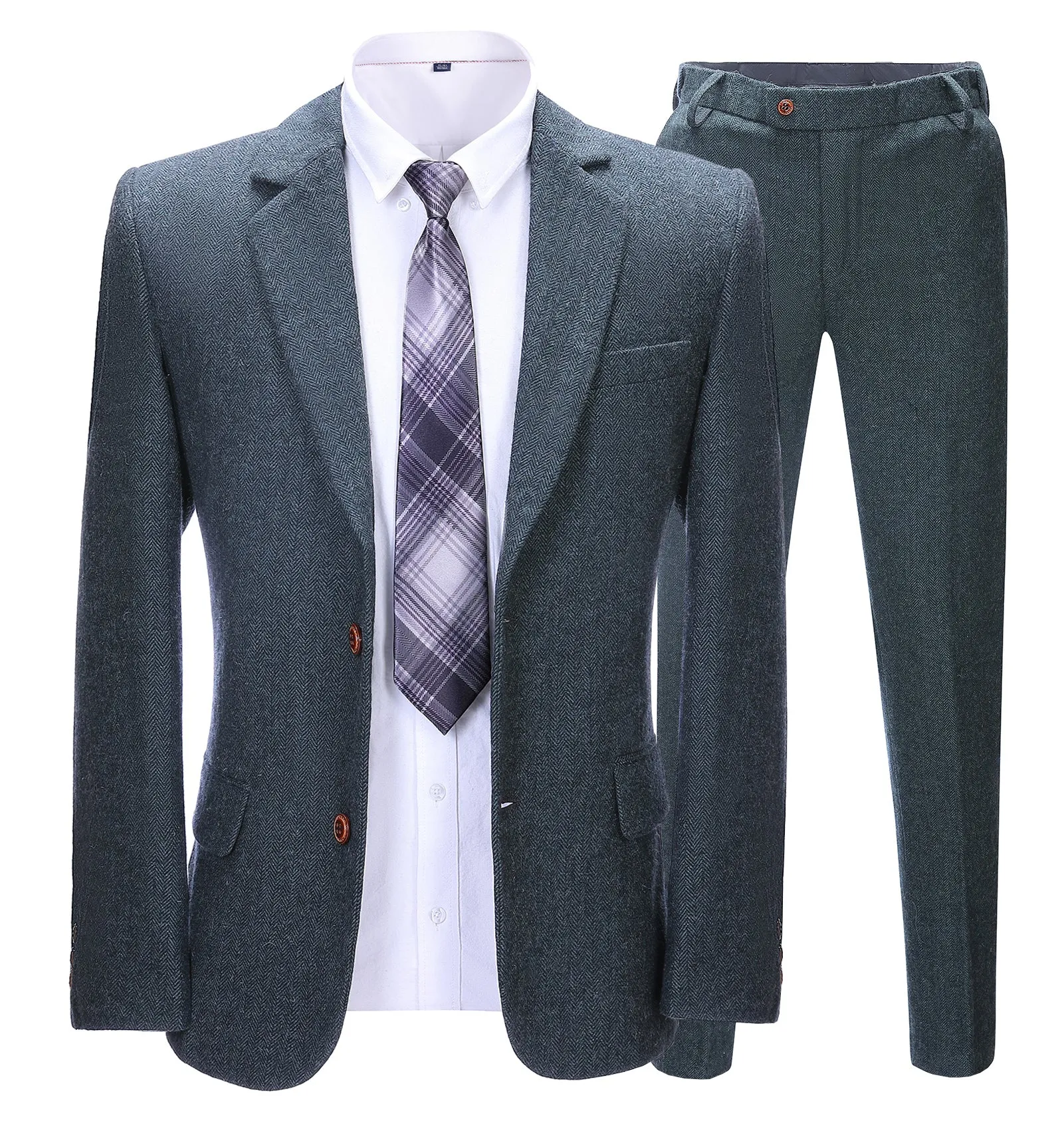 Men's Business 2 Pieces Formal Herringbone Solid Notch Lapel Tuxedos for Wedding (Blazer Pants)