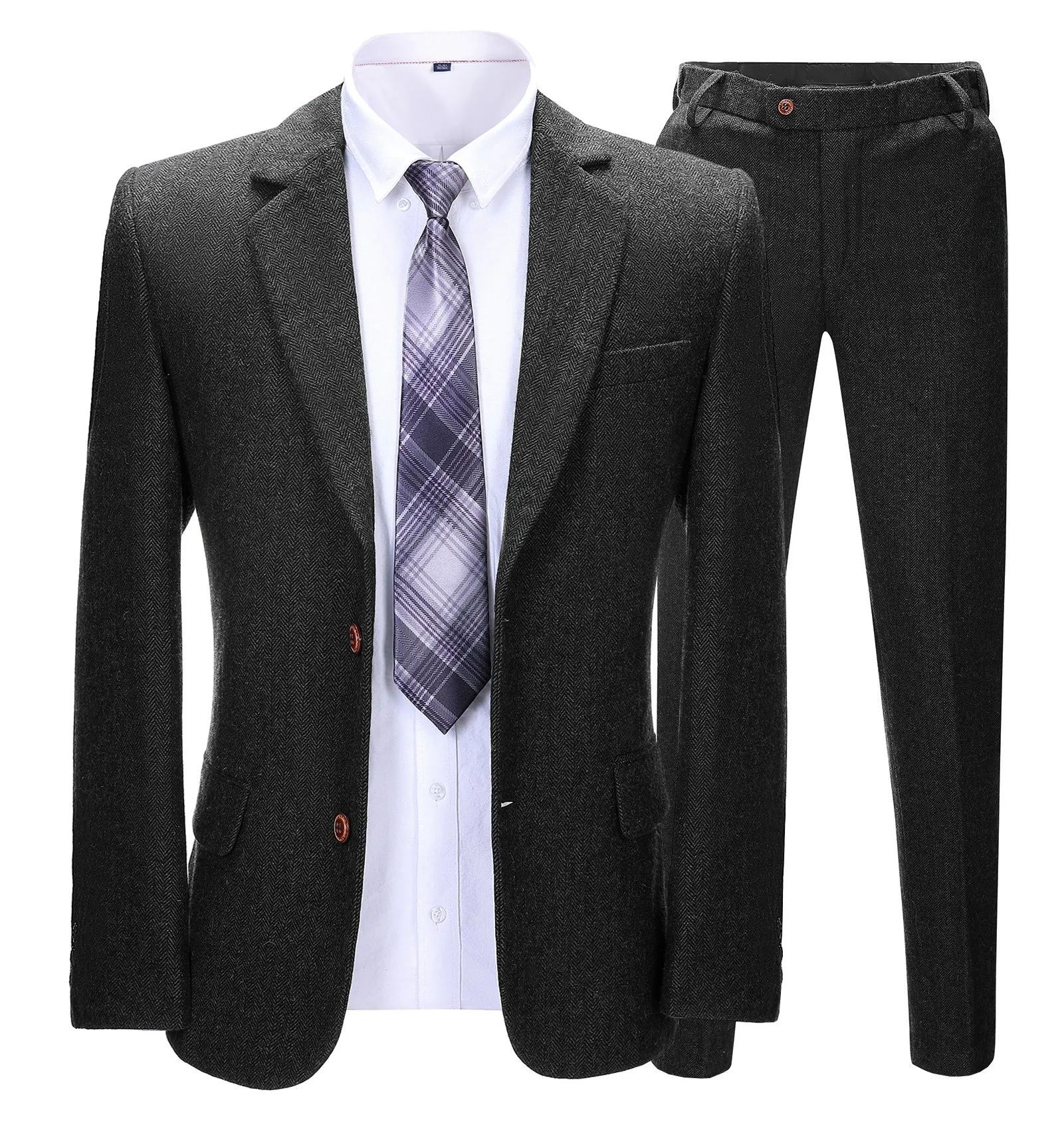 Men's Business 2 Pieces Formal Herringbone Solid Notch Lapel Tuxedos for Wedding (Blazer Pants)