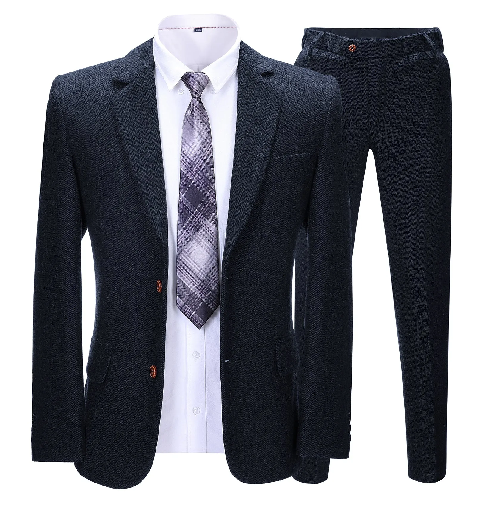 Men's Business 2 Pieces Formal Herringbone Solid Notch Lapel Tuxedos for Wedding (Blazer Pants)