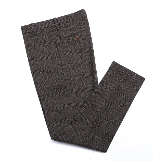 Men's Business 3 Pieces Formal Dark Coffee Tweed Notch Lapel Suit (Blazer vest Pants)