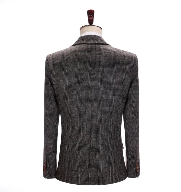 Men's Business 3 Pieces Formal Dark Coffee Tweed Notch Lapel Suit (Blazer vest Pants)