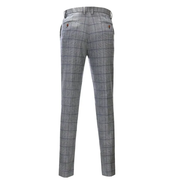 Men's Business 3 Pieces Formal Grey Plaid Solid Notch Lapel Suit (Blazer Vest Pants)