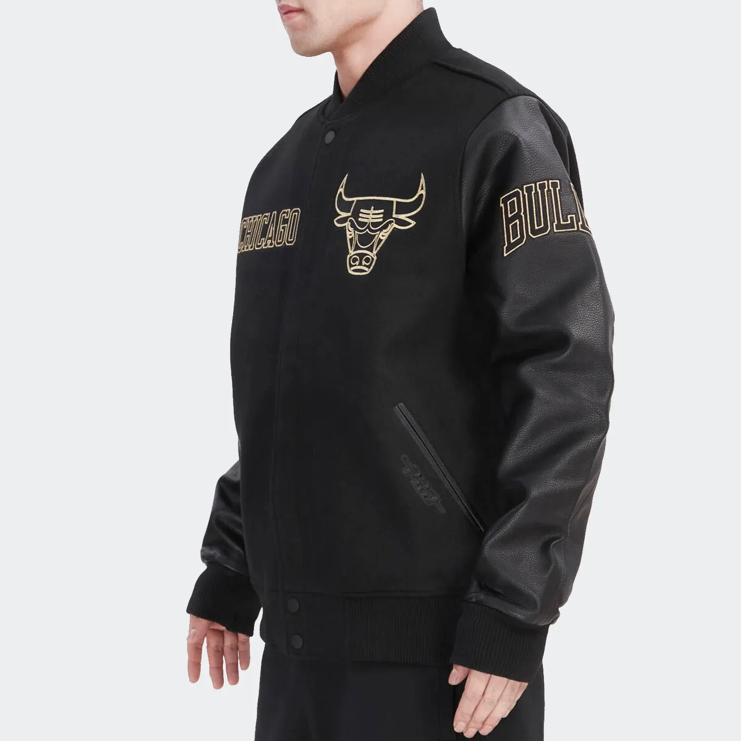 Men’s Chicago Bulls Black Gold Stitch Varsity Jacket