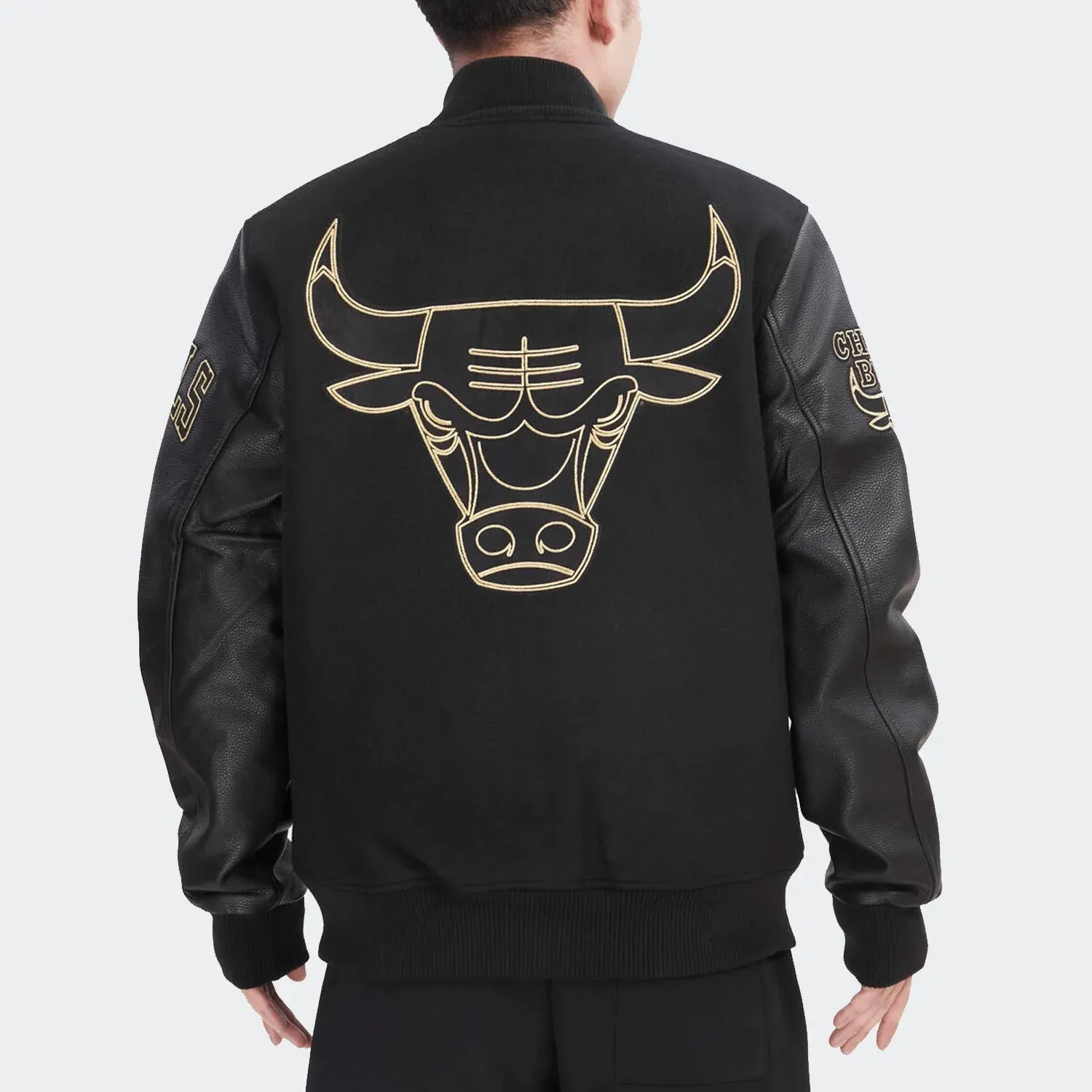 Men’s Chicago Bulls Black Gold Stitch Varsity Jacket