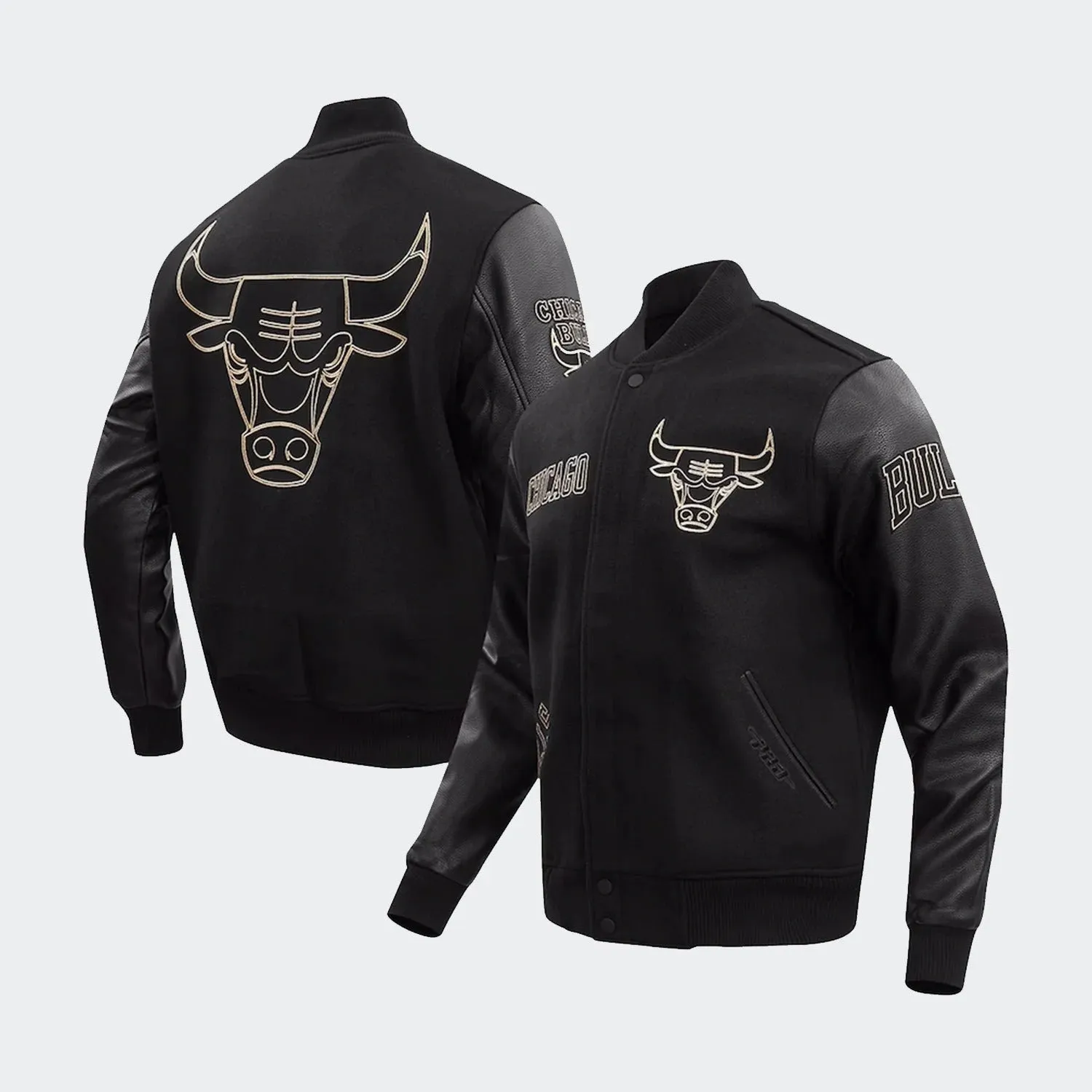 Men’s Chicago Bulls Black Gold Stitch Varsity Jacket