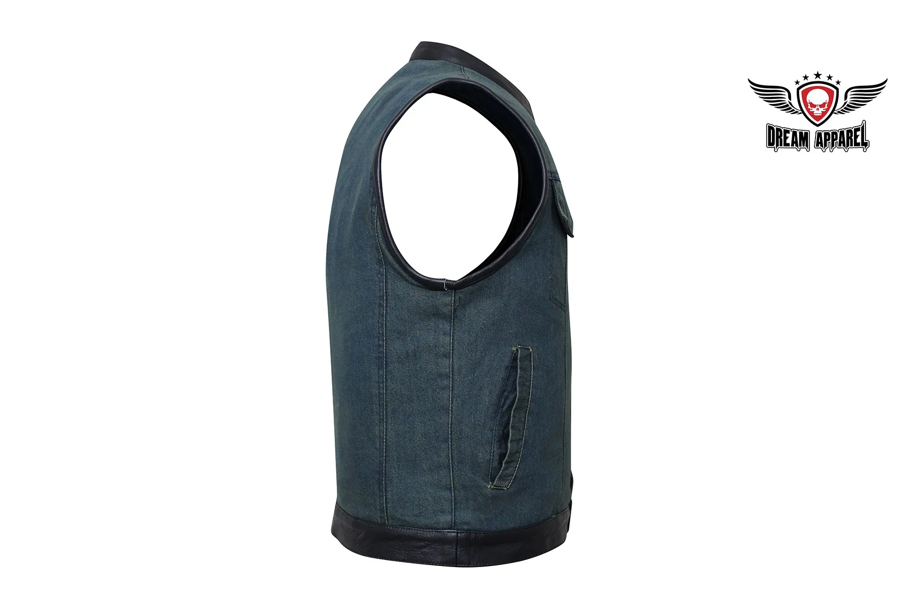 Men's Dark Blue Denim Club Vest with Gun Pockets