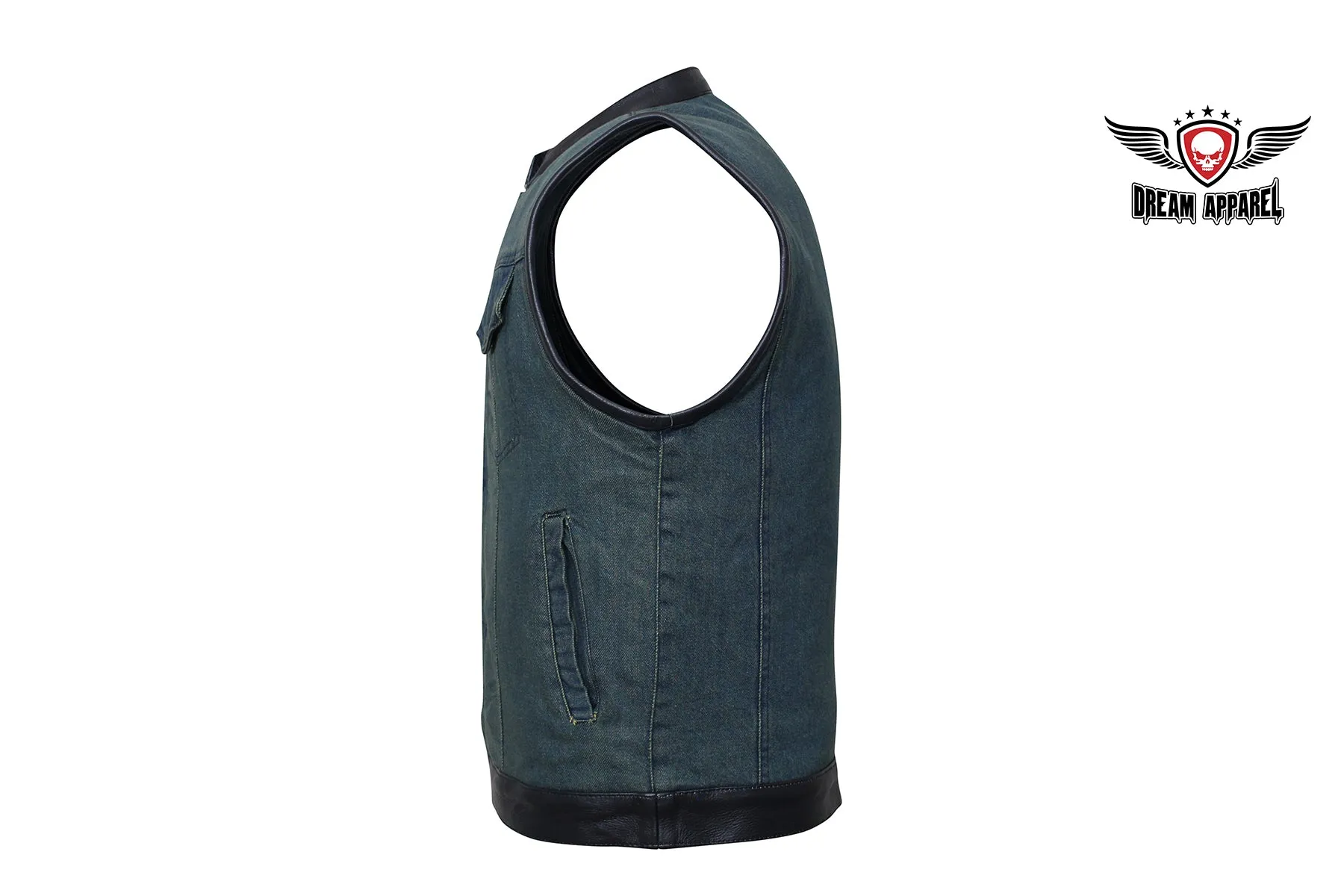 Men's Dark Blue Denim Club Vest with Gun Pockets