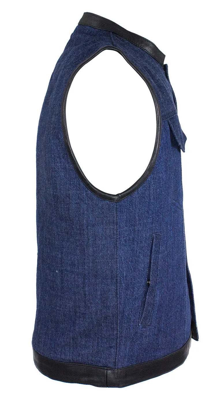 Men's Dark Blue Denim Club Vest with Gun Pockets