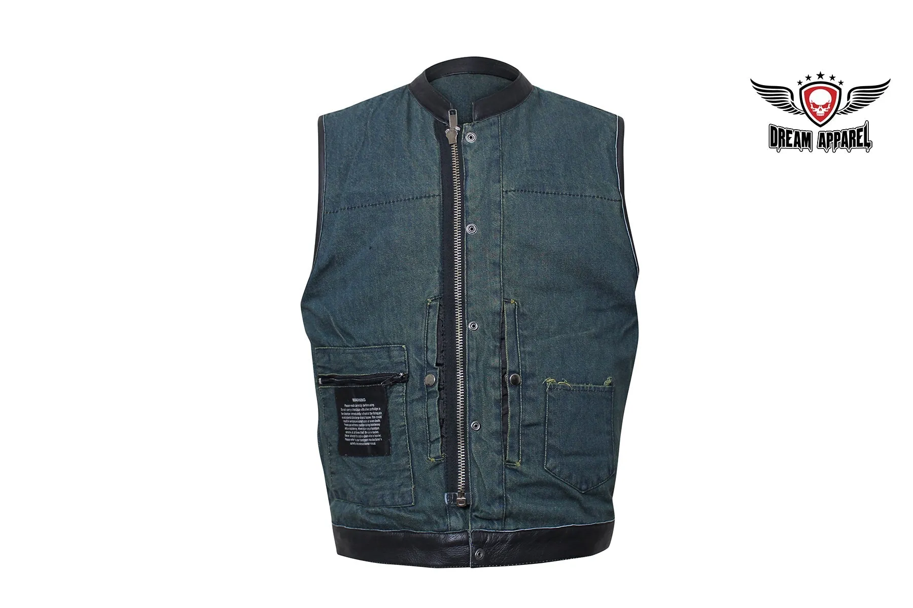 Men's Dark Blue Denim Club Vest with Gun Pockets