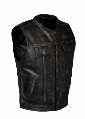 Men's Distressed Brown Leather Motorcycle Club Vest