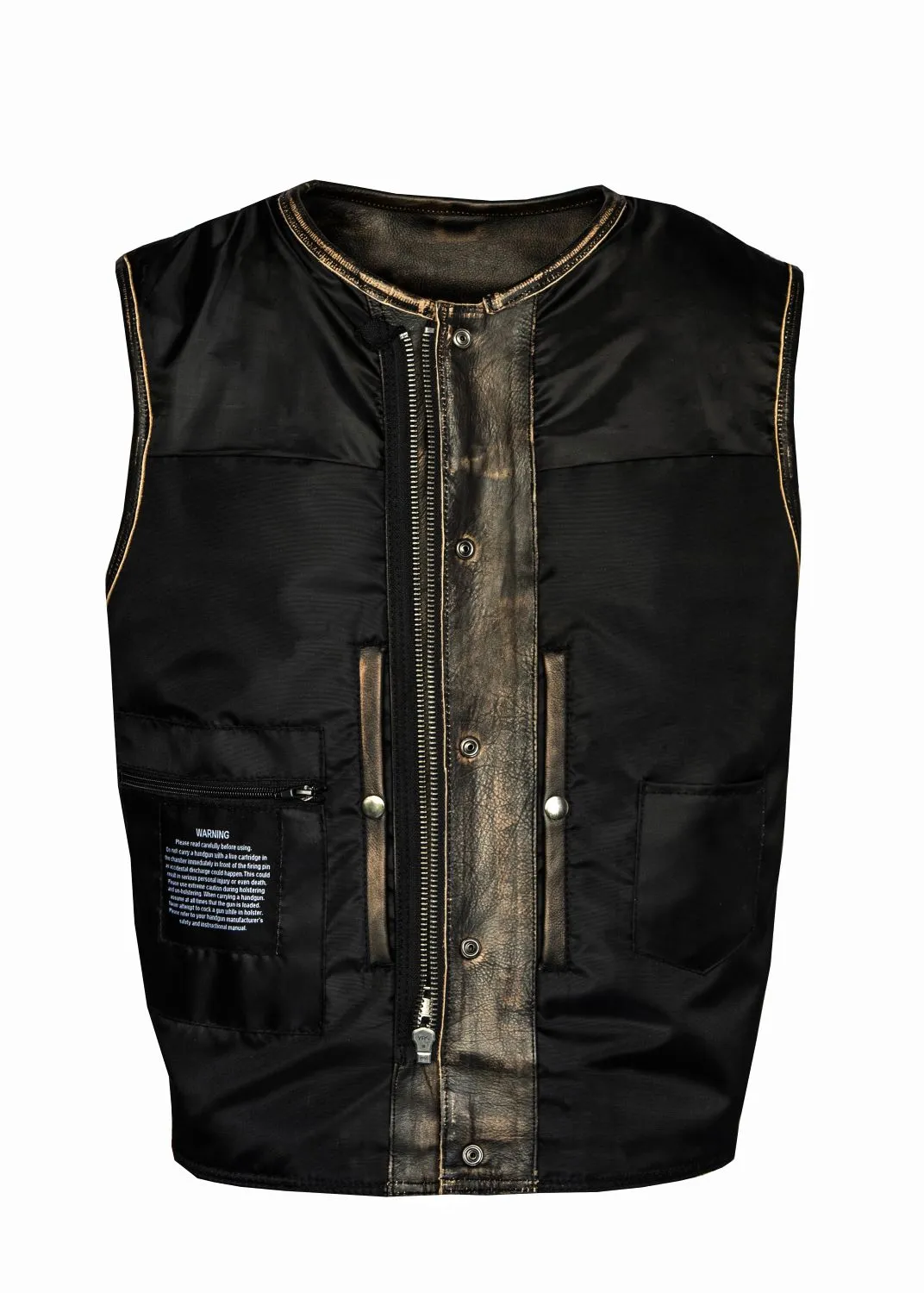 Men's Distressed Brown Leather Motorcycle Club Vest