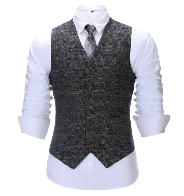 Men's Formal 3 Pieces Business Dark Grey Tweed Notch Lapel Suit (Blazer vest Pants)