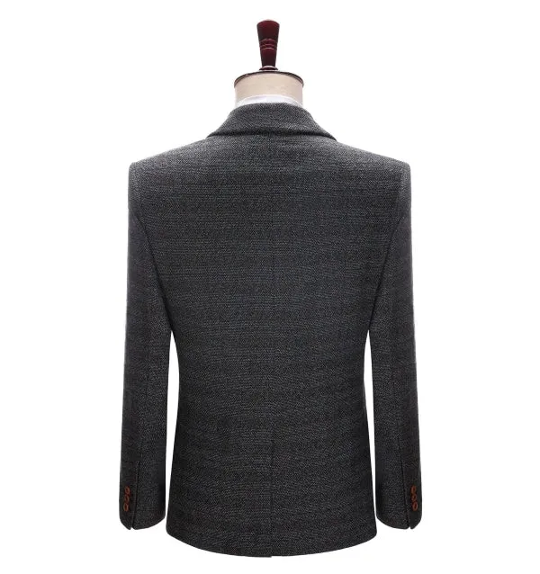 Men's Formal 3 Pieces Business Dark Grey Tweed Notch Lapel Suit (Blazer vest Pants)