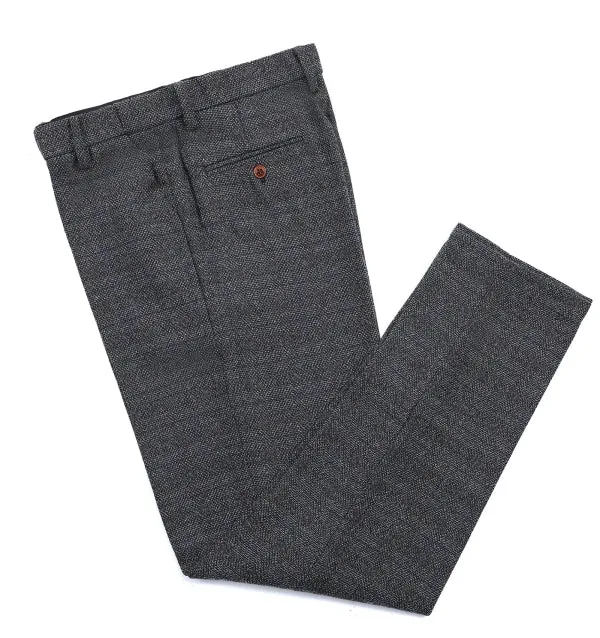 Men's Formal 3 Pieces Business Dark Grey Tweed Notch Lapel Suit (Blazer vest Pants)