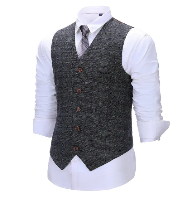 Men's Formal 3 Pieces Business Dark Grey Tweed Notch Lapel Suit (Blazer vest Pants)