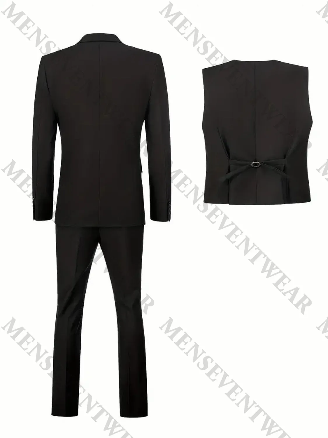 Men's Formal 3 Pieces Slim Fit Flat Peak Lapel Tuxedos (Blazer vest Pants)