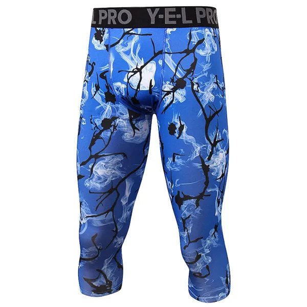 Mens Quick-drying Elastic Printed Sport Pants Jogging Fitness Skinny Legging