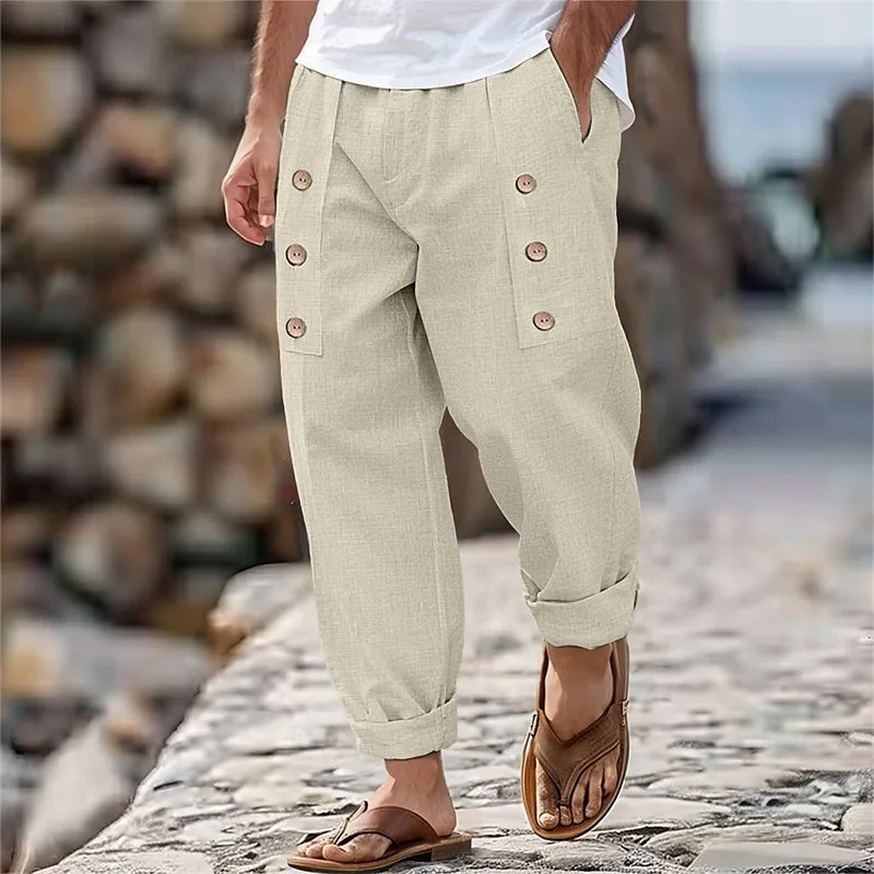 Men's Solid Color Double-breasted Casual Pants 57367876X