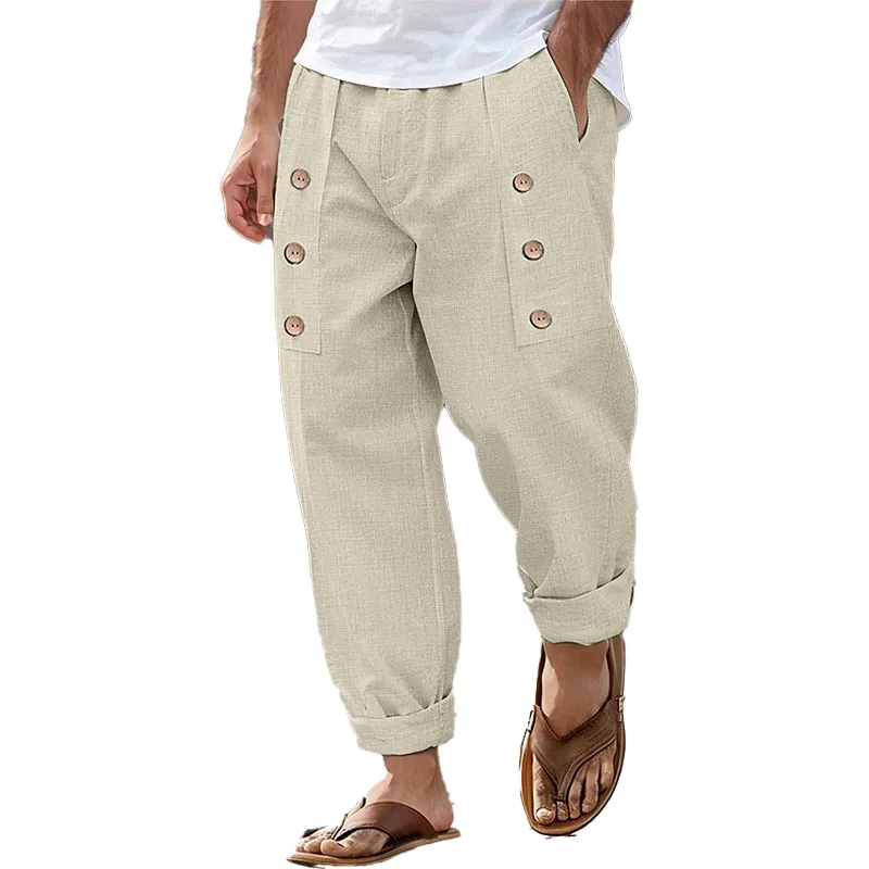 Men's Solid Color Double-breasted Casual Pants 57367876X