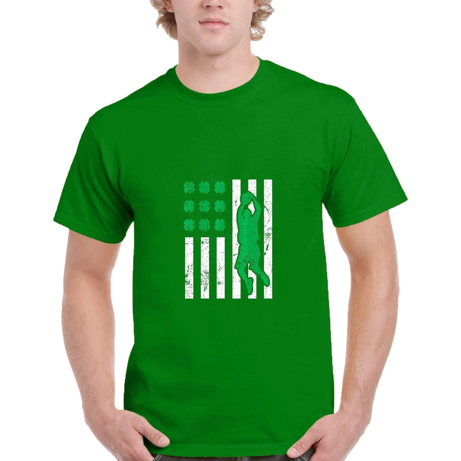 Men's St Patrick's Day Green Printing Short Sleeve Crew Neck T-shirt Top