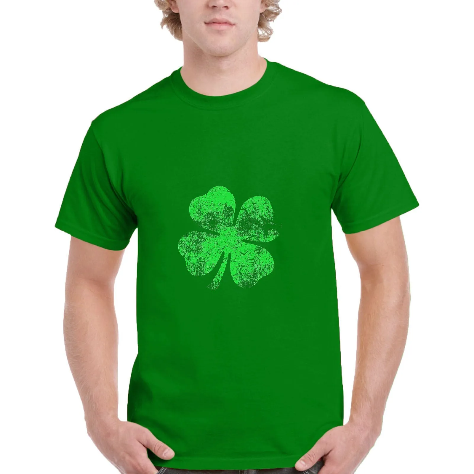 Men's St Patrick's Day Green Printing Short Sleeve Crew Neck T-shirt Top