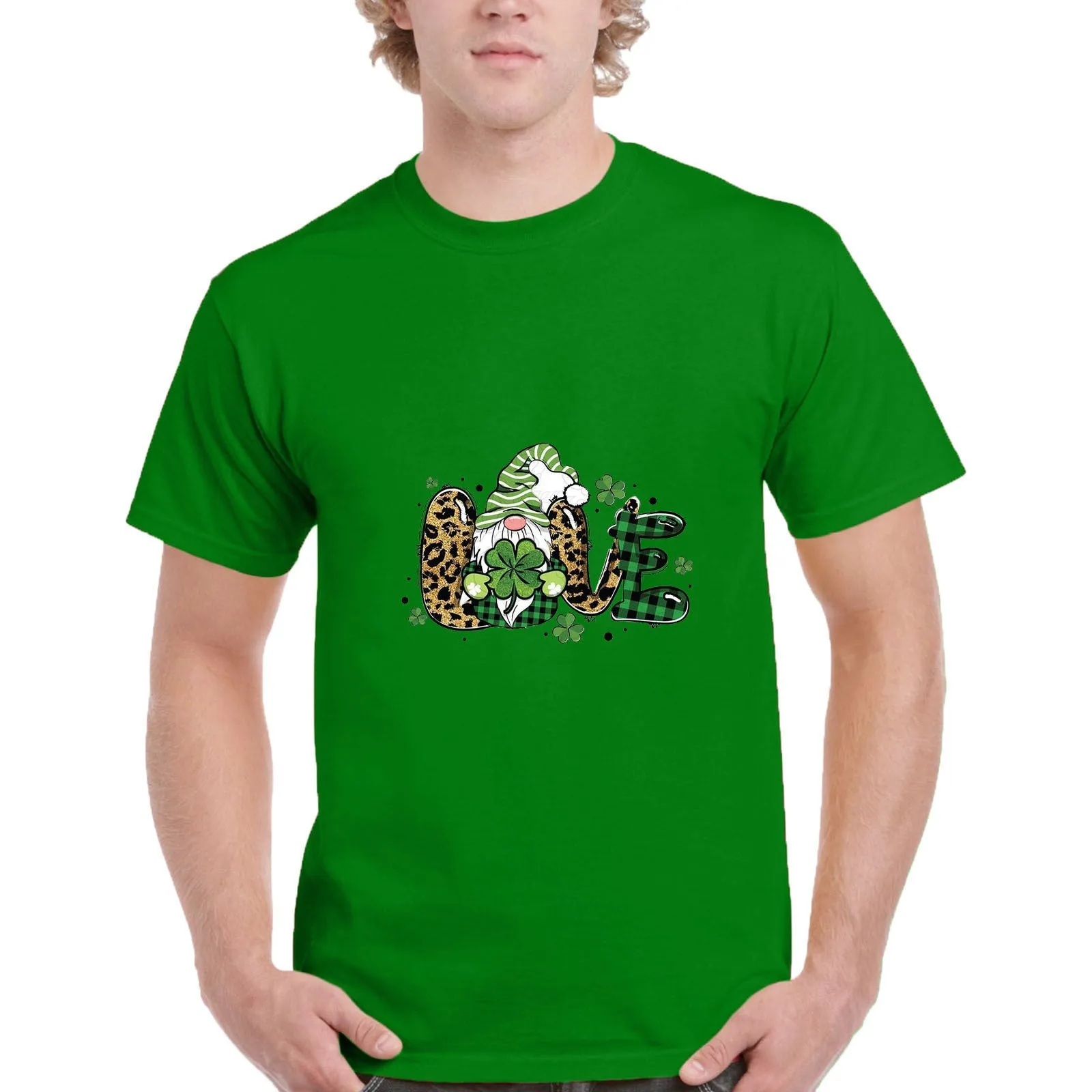 Men's St Patrick's Day Green Printing Short Sleeve Crew Neck T-shirt Top