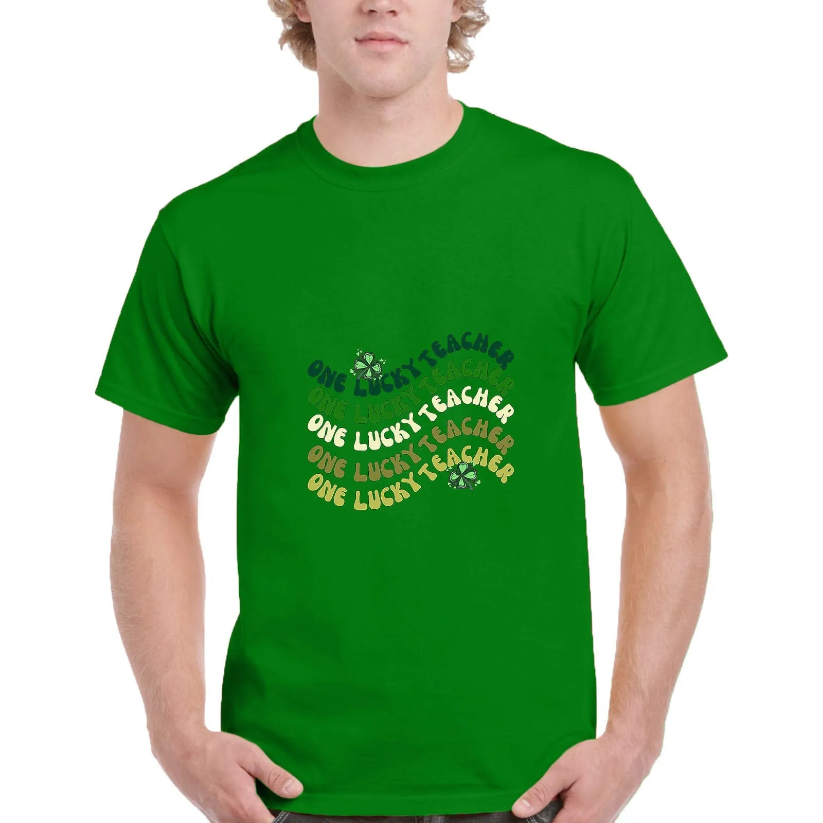 Men's St Patrick's Day Green Printing Short Sleeve Crew Neck T-shirt Top