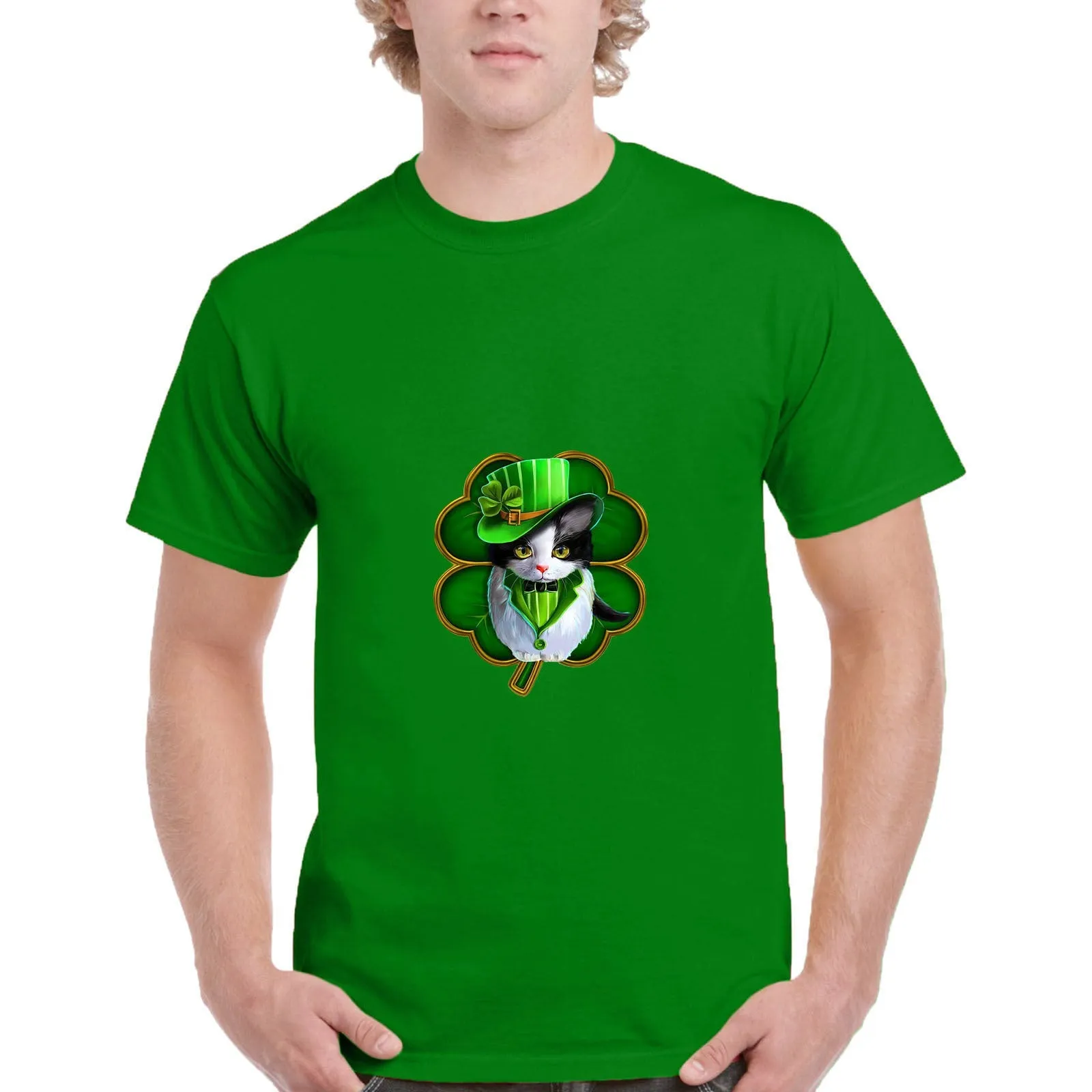 Men's St Patrick's Day Green Printing Short Sleeve Crew Neck T-shirt Top