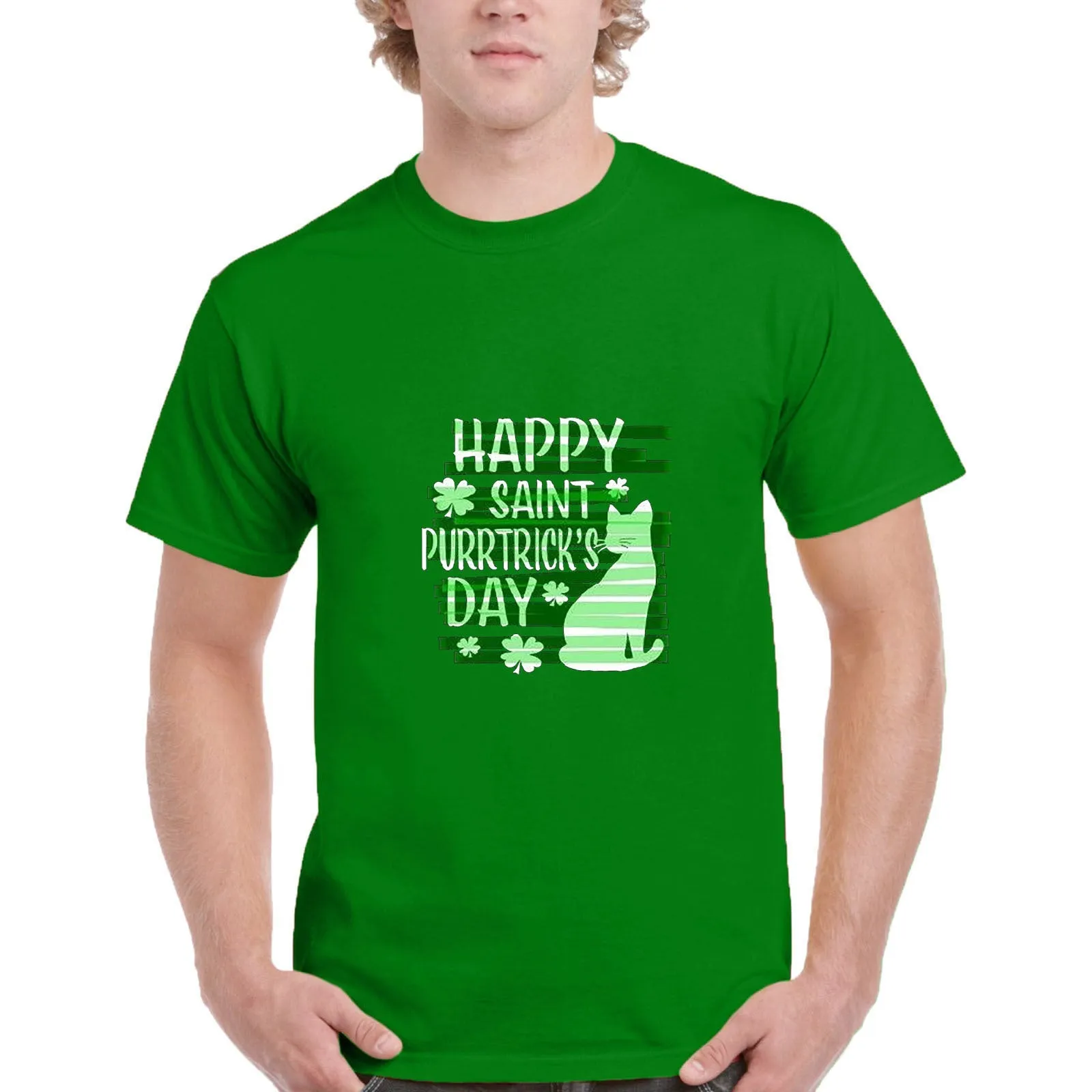 Men's St Patrick's Day Green Printing Short Sleeve Crew Neck T-shirt Top