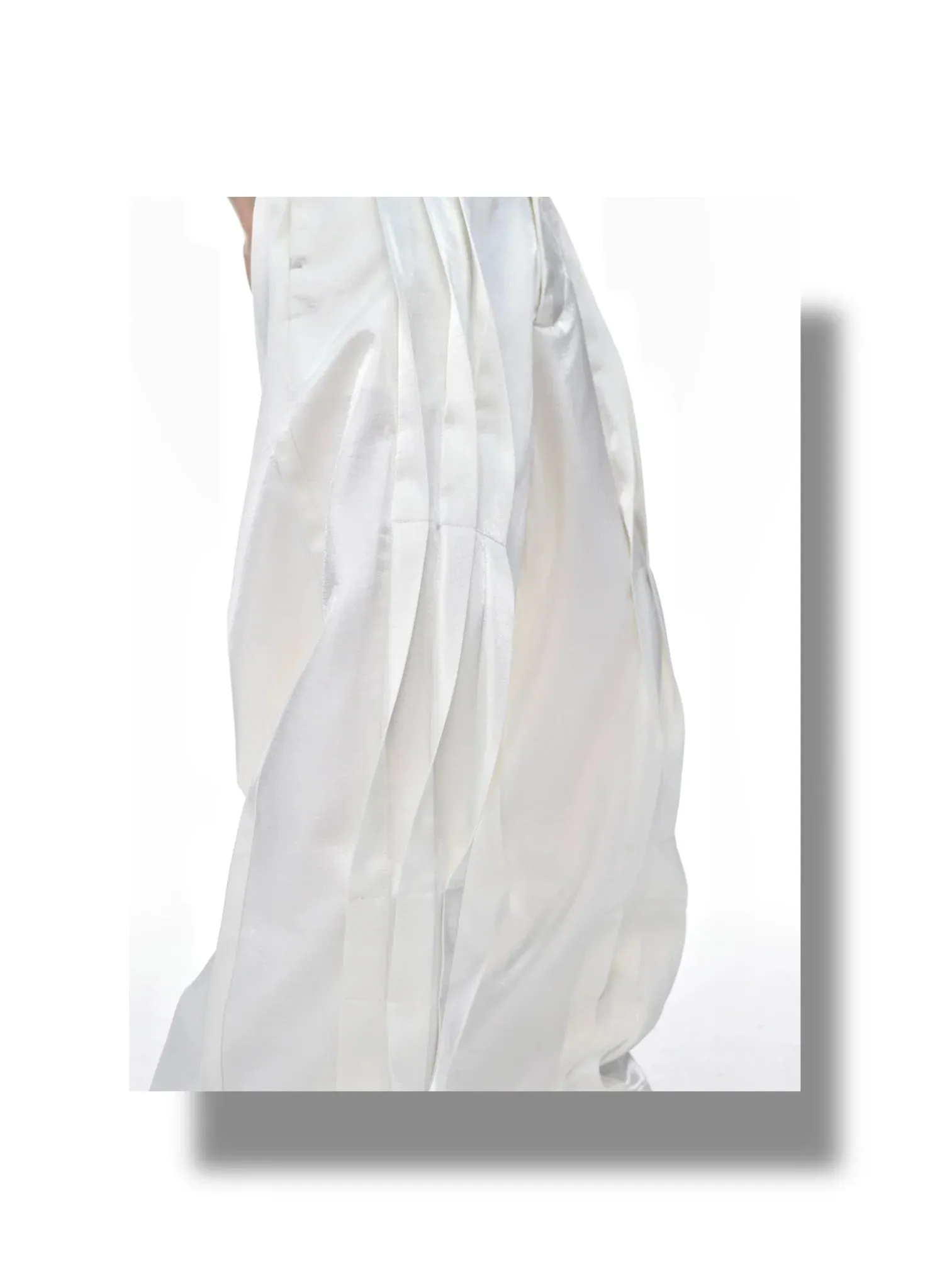 Metallic Sheen Straight-Leg Pants with Button Detail and Pleated