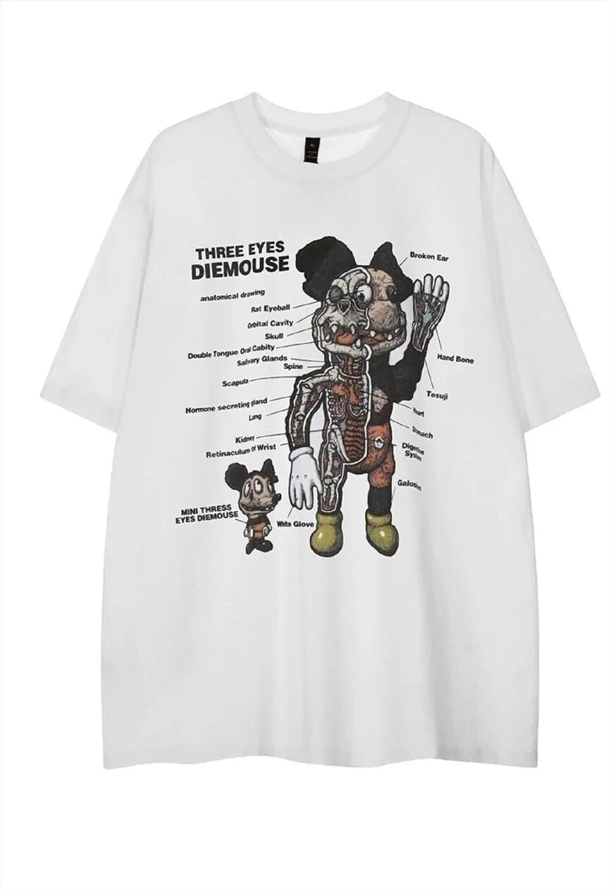 Mickey Mouse print t-shirt punk tee anatomy retro top white