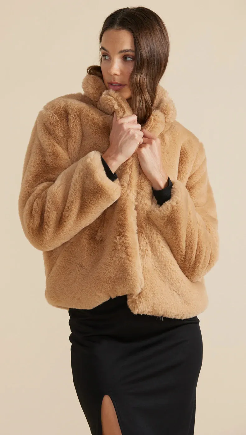 Mink Pink Carmel Faux Fur Jacket