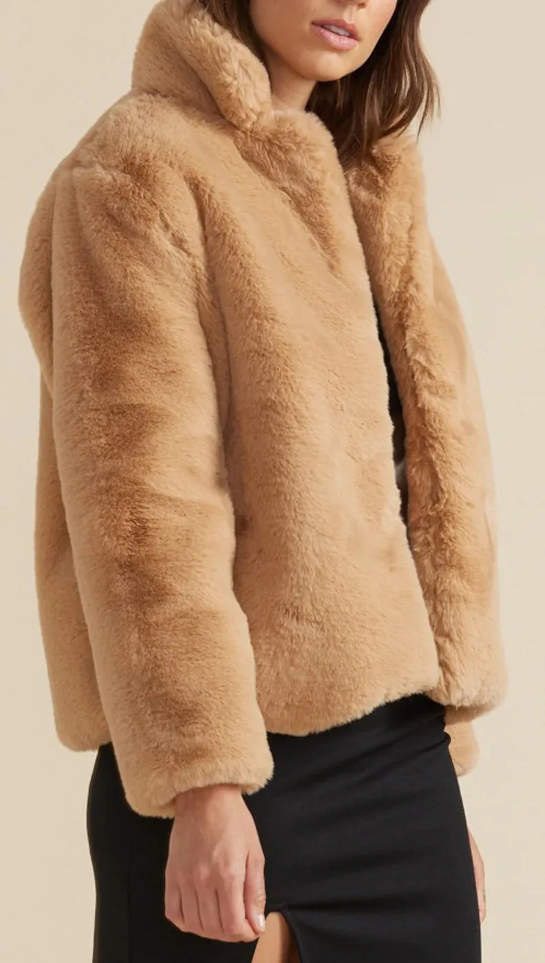 Mink Pink Carmel Faux Fur Jacket