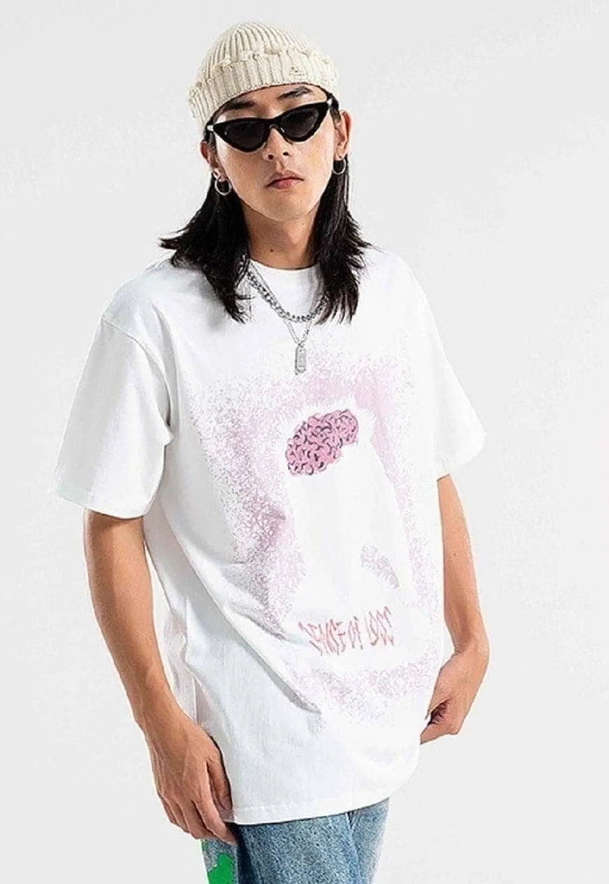 Monster print t-shirt brain tee grunge skater top in white